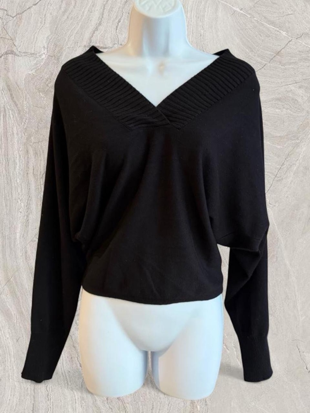 Vintage Cyrus Black Dolman Sleeve V-Neck Sweater 90s Minimalist